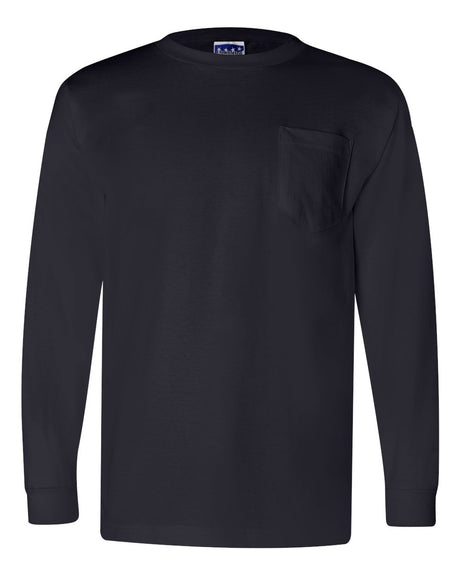 Bayside Unisex Union-Made Long Sleeve Pocket T-Shirt. 3055 - Navy