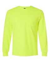 Gildan Unisex Ultra Cotton® Long Sleeve Pocket T-Shirt. 2410 - Safety Green