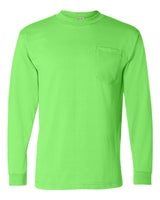 Bayside Unisex USA-Made 50/50 Long Sleeve Pocket T-Shirt. 1730 - Safety Green