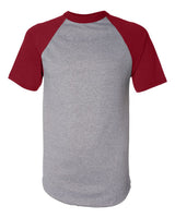 Augusta Sportswear Unisex Raglan Baseball Jersey. 423 - Athletic Heather/ Red