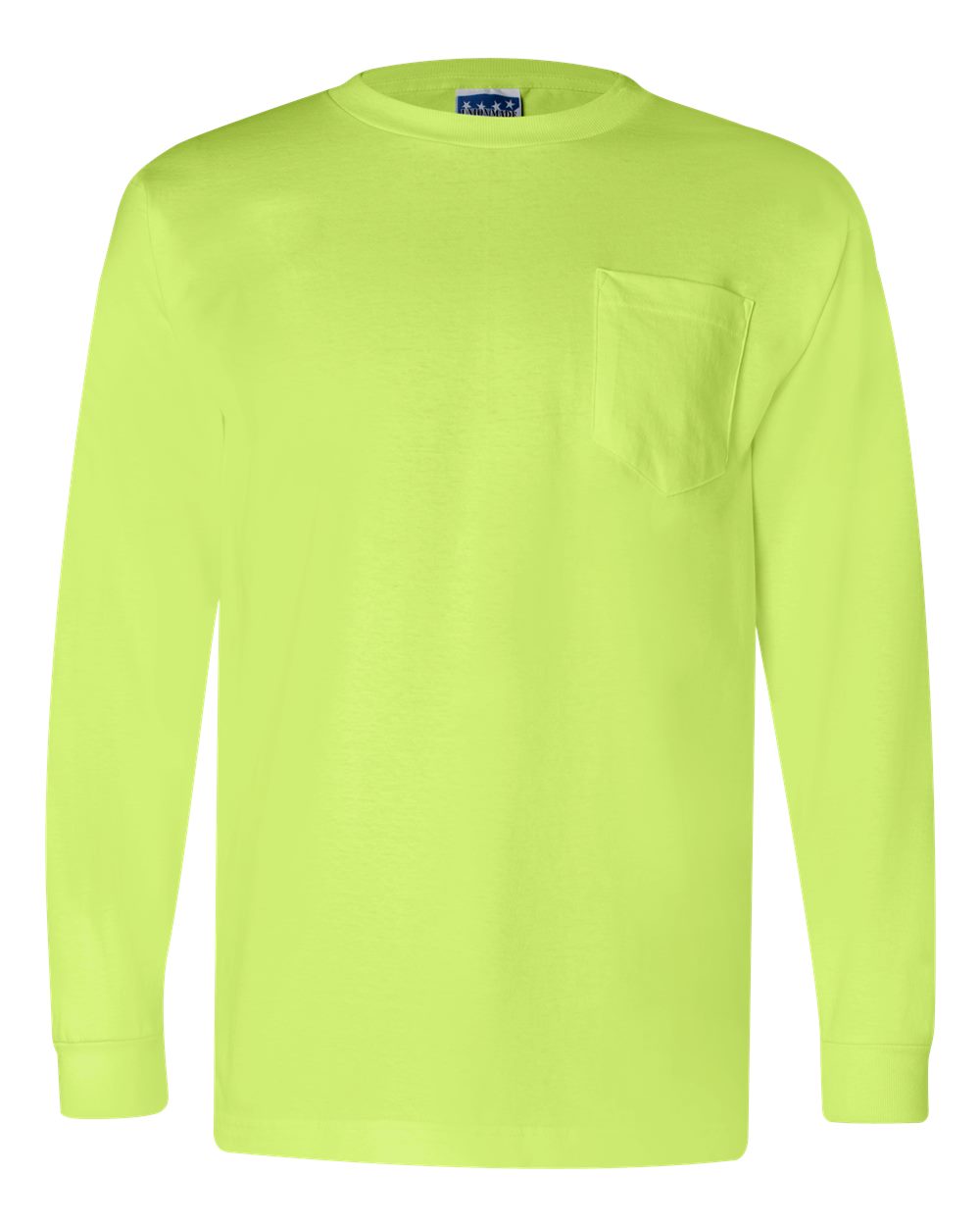 Bayside Unisex Union-Made Long Sleeve Pocket T-Shirt. 3055 - Lime Green