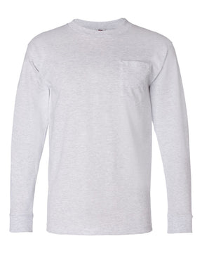 Bayside Unisex USA-Made Long Sleeve Pocket T-Shirt. 8100 - Ash