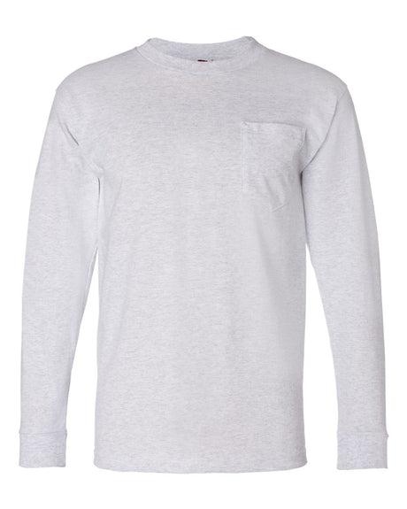 Bayside Unisex USA-Made Long Sleeve Pocket T-Shirt. 8100 - Ash