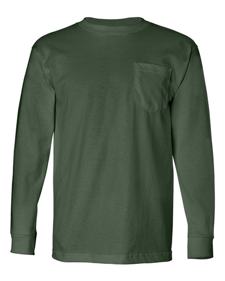 Bayside Unisex USA-Made Long Sleeve Pocket T-Shirt. 8100 - Forest Green