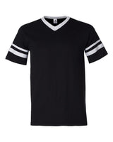 Augusta Sportswear V-Neck Jersey with Striped Sleeves. 360 - Black/ White