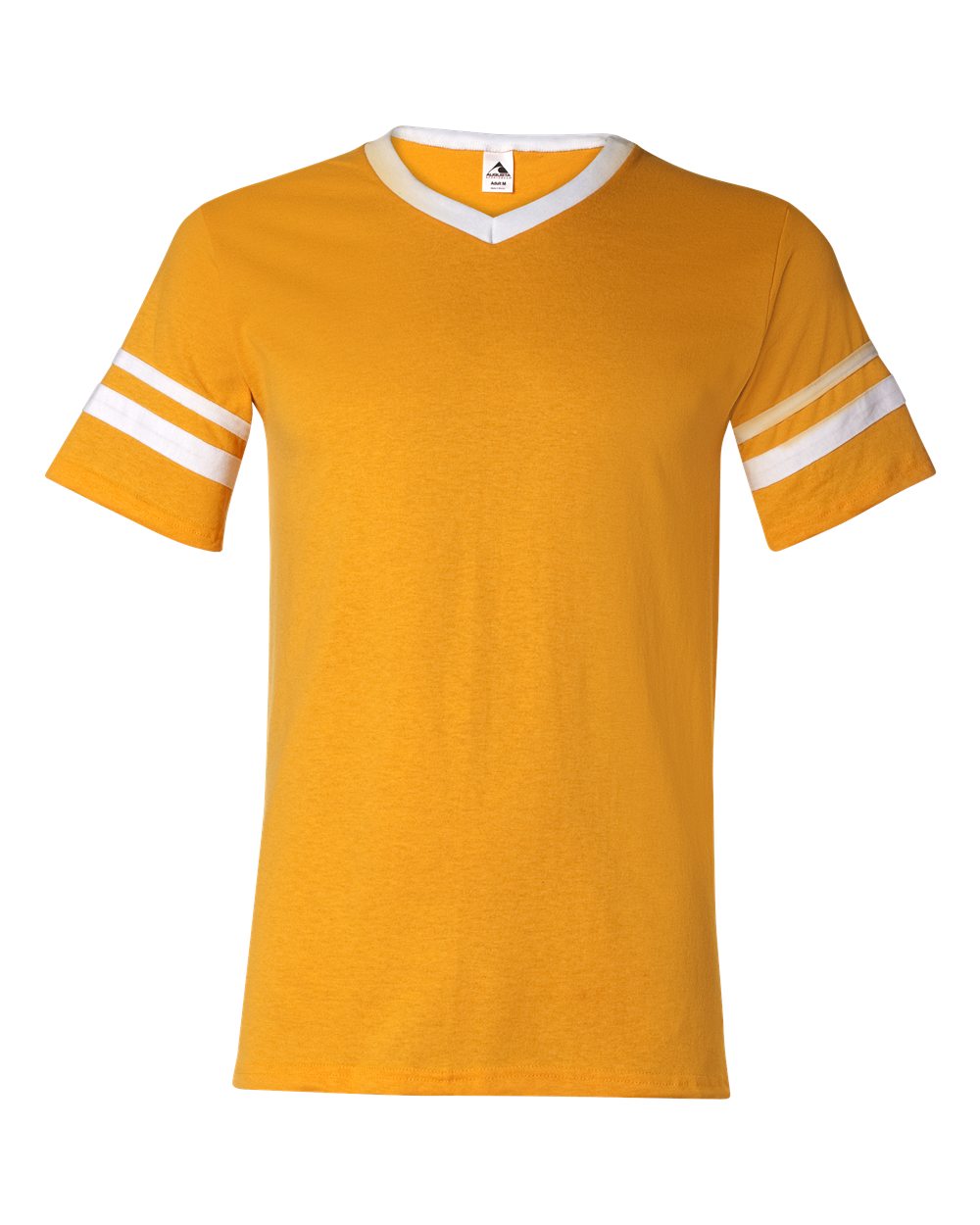 Augusta Sportswear V-Neck Jersey with Striped Sleeves. 360 - Gold/ White