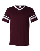 Augusta Sportswear V-Neck Jersey with Striped Sleeves. 360 - Maroon/ White