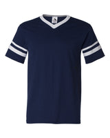 Augusta Sportswear V-Neck Jersey with Striped Sleeves. 360 - Navy/ White