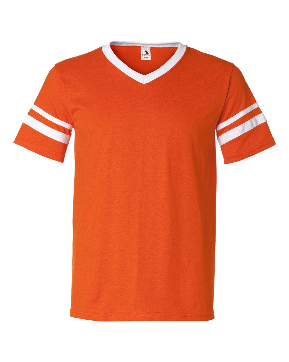 Augusta Sportswear V-Neck Jersey with Striped Sleeves. 360 - Orange/ White