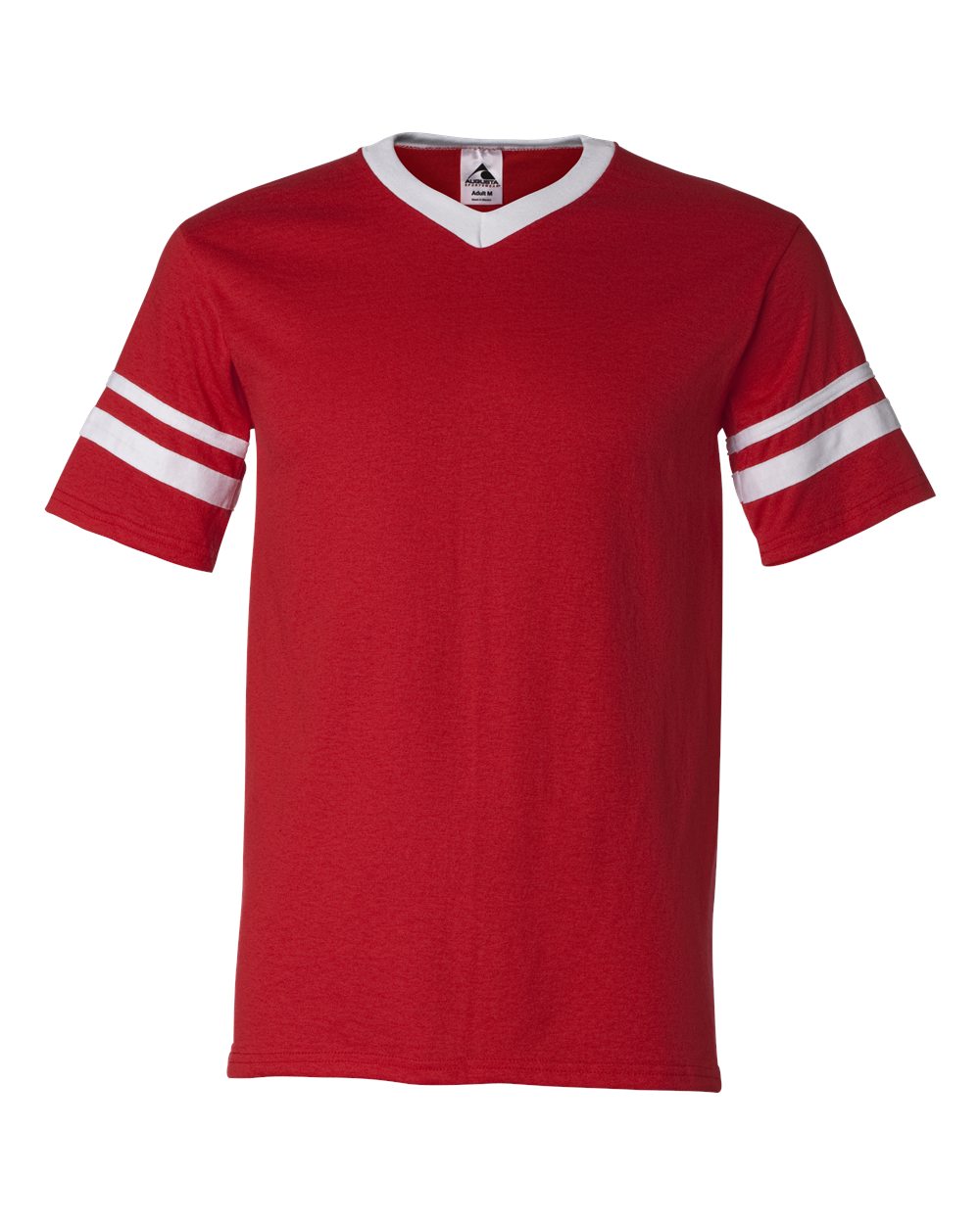 Augusta Sportswear V-Neck Jersey with Striped Sleeves. 360 - Red/ White