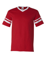 Augusta Sportswear V-Neck Jersey with Striped Sleeves. 360 - Red/ White