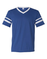 Augusta Sportswear V-Neck Jersey with Striped Sleeves. 360 - Royal/ White
