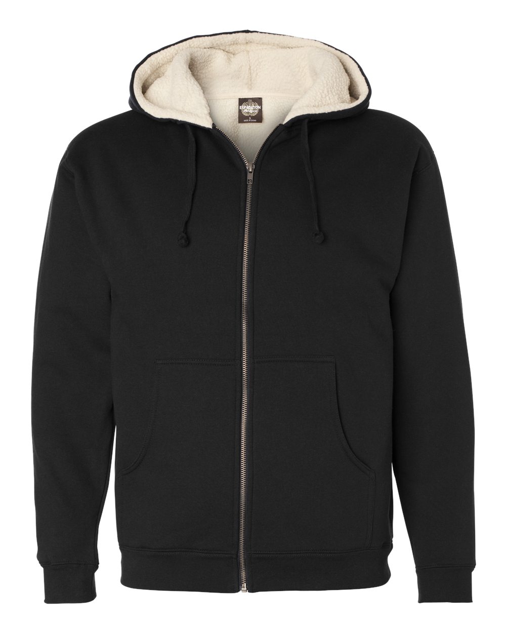 Independent Trading Co. Men's Sherpa-Lined Full-Zip Hooded Sweatshirt. EXP40SHZ - Black/ Natural