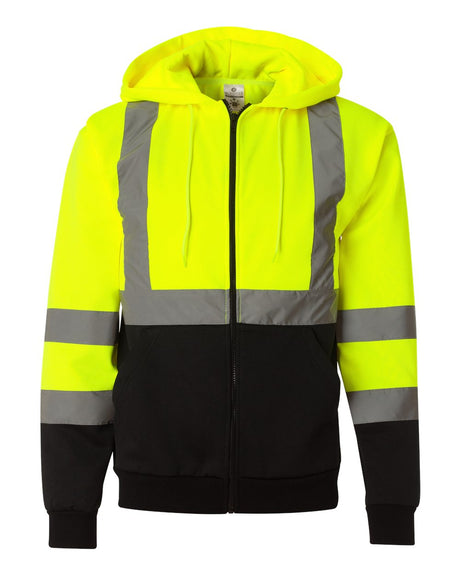 Kishigo Unisex Hi-Vis Full-Zip Hooded Sweatshirt. JS102-103 - Lime