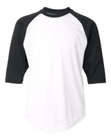 Badger Youth B-Core Three-Quarter Sleeve Baseball T-Shirt. 2133 - White/ Black