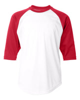 Badger Youth B-Core Three-Quarter Sleeve Baseball T-Shirt. 2133 - White/ Red