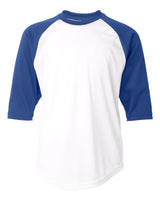 Badger Youth B-Core Three-Quarter Sleeve Baseball T-Shirt. 2133 - White/ Royal