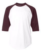 Badger Youth B-Core Three-Quarter Sleeve Baseball T-Shirt. 2133 - White/ Maroon