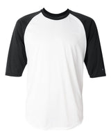 Badger Men's B-Core Three-Quarter Sleeve Baseball T-Shirt. 4133 - White/ Black