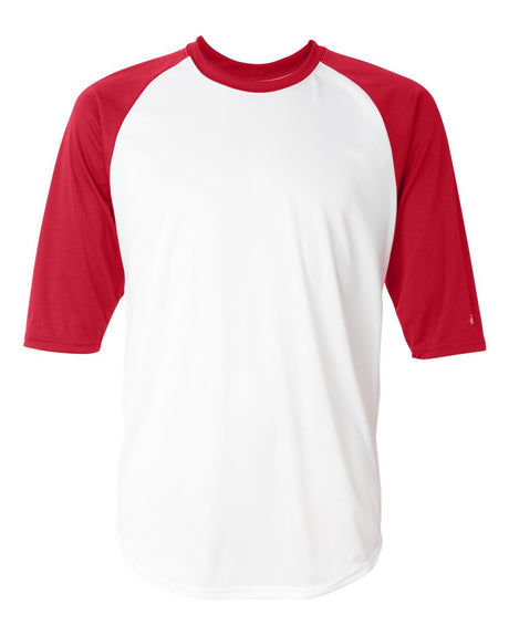 Badger Men's B-Core Three-Quarter Sleeve Baseball T-Shirt. 4133 - White/ Red