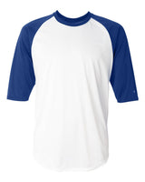 Badger Men's B-Core Three-Quarter Sleeve Baseball T-Shirt. 4133 - White/ Royal