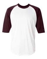 Badger Men's B-Core Three-Quarter Sleeve Baseball T-Shirt. 4133 - White/ Maroon