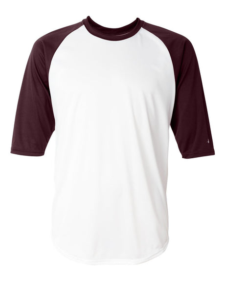 Badger Men's B-Core Three-Quarter Sleeve Baseball T-Shirt. 4133 - White/ Maroon