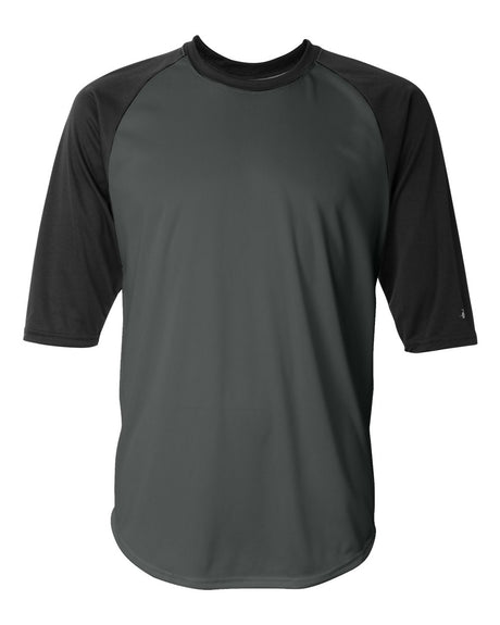 Badger Men's B-Core Three-Quarter Sleeve Baseball T-Shirt. 4133 - Graphite/ Black