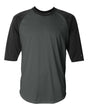 Badger Men's B-Core Three-Quarter Sleeve Baseball T-Shirt. 4133 - Graphite/ Black