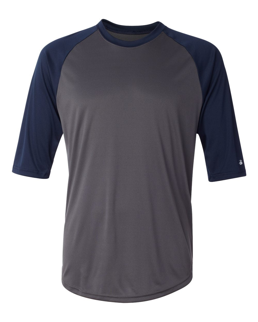 Badger Men's B-Core Three-Quarter Sleeve Baseball T-Shirt. 4133 - Graphite/ Navy