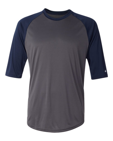Badger Men's B-Core Three-Quarter Sleeve Baseball T-Shirt. 4133 - Graphite/ Navy