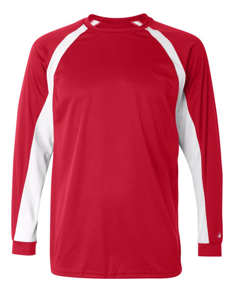Badger Men's B-Core Hook Long Sleeve T-Shirt. 4154 - Red/ White