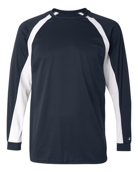 Badger Men's B-Core Hook Long Sleeve T-Shirt. 4154 - Navy/ White