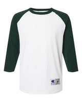Champion Unisex Raglan Baseball T-Shirt. T137 - White/ Dark Green
