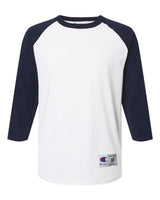 Champion Unisex Raglan Baseball T-Shirt. T137 - White/ Navy