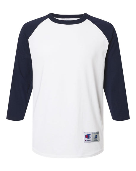 Champion Unisex Raglan Baseball T-Shirt. T137 - White/ Navy