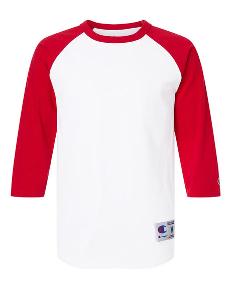 Champion Unisex Raglan Baseball T-Shirt. T137 - White/ Scarlet