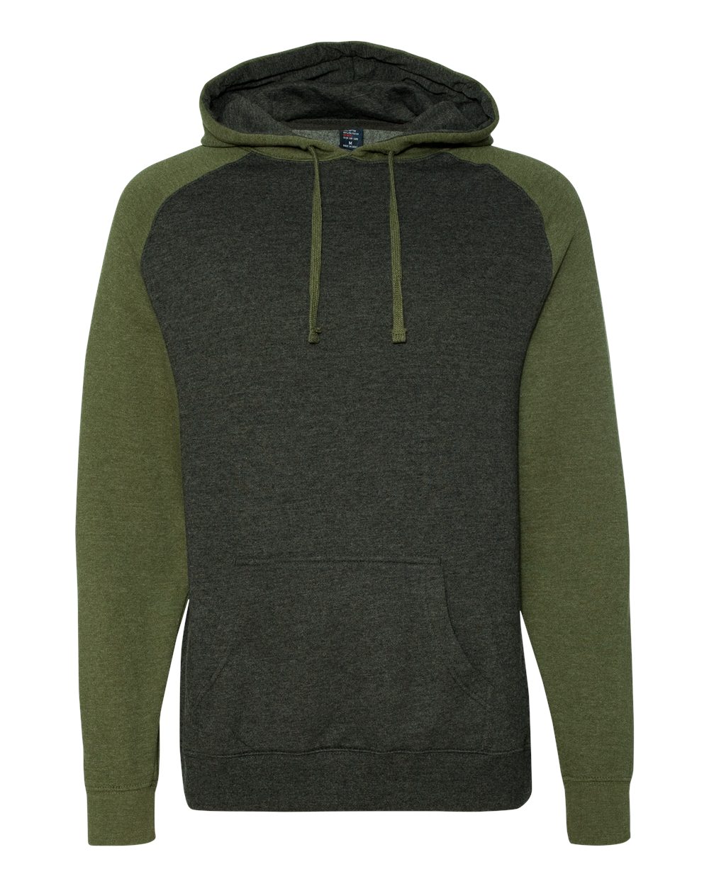 Independent Trading Co. Unisex Raglan Hooded Sweatshirt. IND40RP - Charcoal Heather/ Army Heather