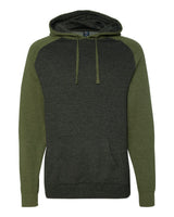 Independent Trading Co. Unisex Raglan Hooded Sweatshirt. IND40RP - Charcoal Heather/ Army Heather