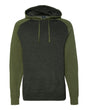 Independent Trading Co. Unisex Raglan Hooded Sweatshirt. IND40RP - Charcoal Heather/ Army Heather