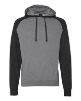 Independent Trading Co. Unisex Raglan Hooded Sweatshirt. IND40RP - Gunmetal Heather/ Charcoal Heather