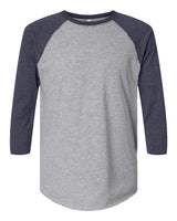 LAT Unisex Baseball Fine Jersey Three-Quarter Sleeve Tee. 6930 - Vintage Heather/ Vintage Navy