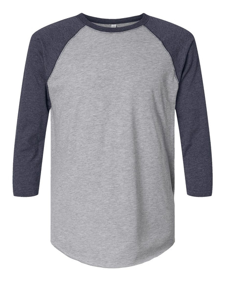 LAT Unisex Baseball Fine Jersey Three-Quarter Sleeve Tee. 6930 - Vintage Heather/ Vintage Navy