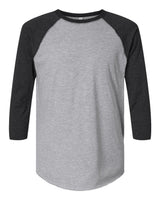 LAT Unisex Baseball Fine Jersey Three-Quarter Sleeve Tee. 6930 - Vintage Heather/ Vintage Smoke
