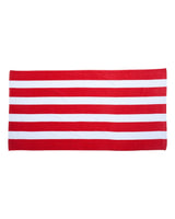 Carmel Towel Company Cabana Stripe Velour Beach Towel. C3060S - Red