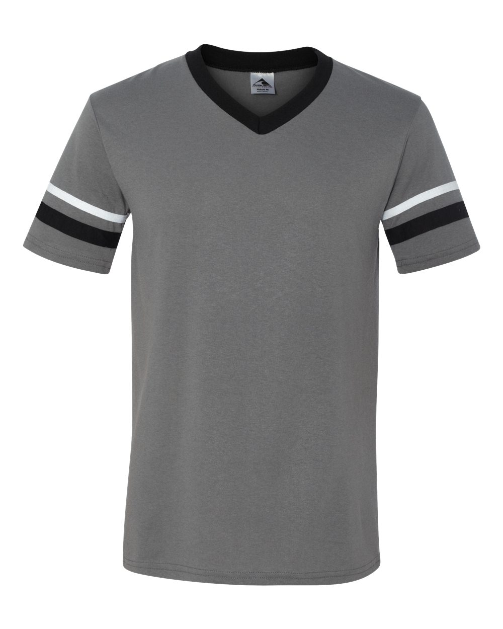 Augusta Sportswear V-Neck Jersey with Striped Sleeves. 360 - Graphite/ Black/ White