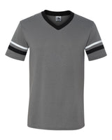 Augusta Sportswear V-Neck Jersey with Striped Sleeves. 360 - Graphite/ Black/ White