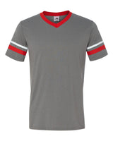 Augusta Sportswear V-Neck Jersey with Striped Sleeves. 360 - Graphite/ Red/ White