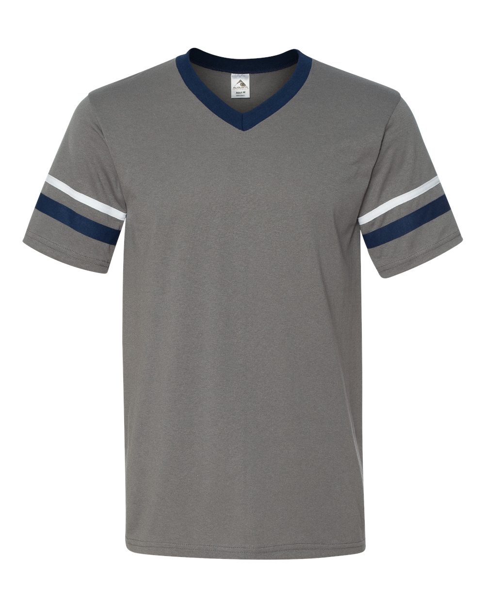 Augusta Sportswear V-Neck Jersey with Striped Sleeves. 360 - Graphite/ Navy/ White