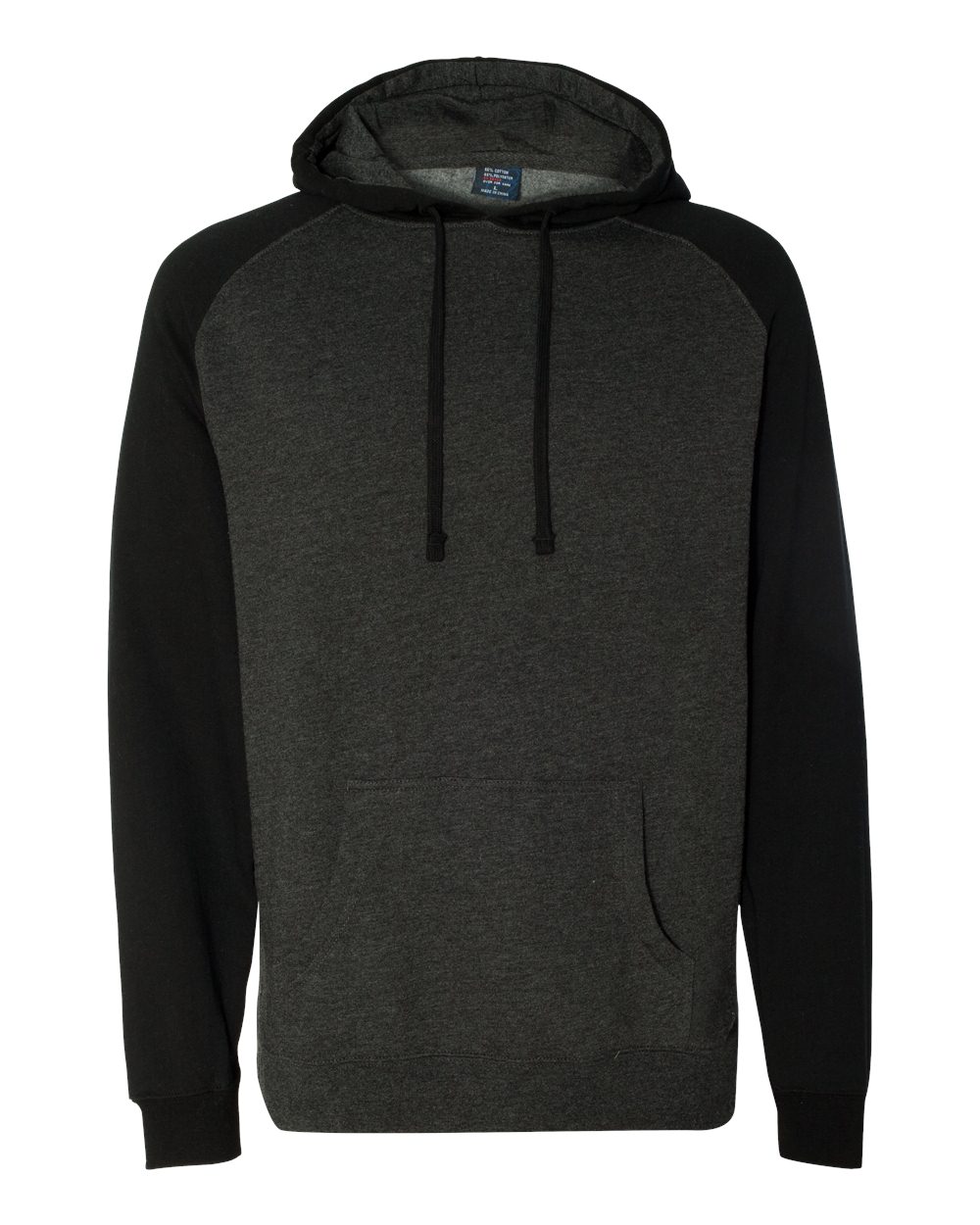 Independent Trading Co. Unisex Raglan Hooded Sweatshirt. IND40RP - Charcoal Heather/ Black